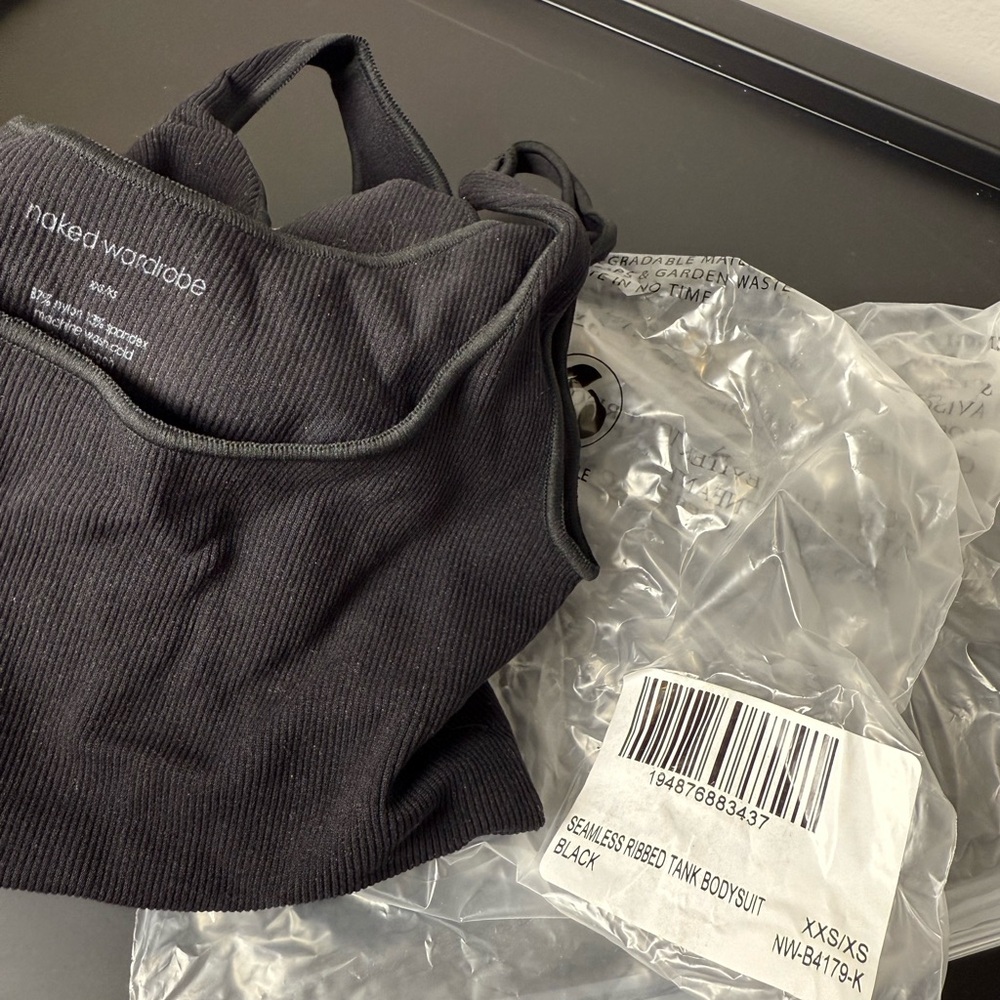 Naked Wardrobe Black Seamless Ribbed Bodysuit XS - Picture 2 of 3